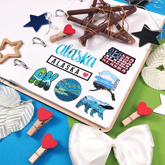 100Pcs Alaska Stickers for Water Bottles, Scrapbooking, Alaska Laptop Decals, Gifts for Women & Men
