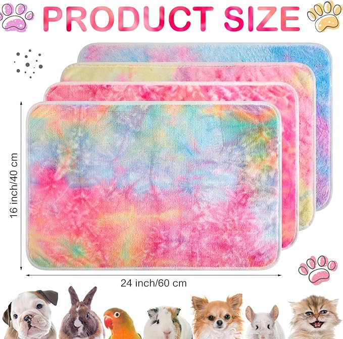 Tudomro 8 Pcs Guinea Pig Fleece Cage Liners, Tie Dye, 16 x 24 Inch | Washable Reusable Small Animal Bedding, Absorbent Blankets for Ferret Chinchilla, Soft Fleece Mat Pads Protect Furniture