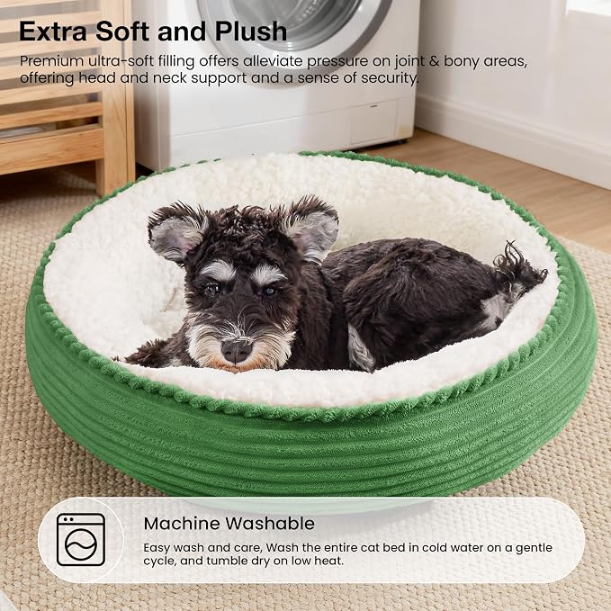 Love's cabin Round Donut Cat and Dog Cushion Bed, 24in Pet Bed for Small or Medium Dogs, Anti-Slip & Water-Resistant Bottom, Soft Durable Fabric Pet Beds, Washable Calming Cat Bed Light Green