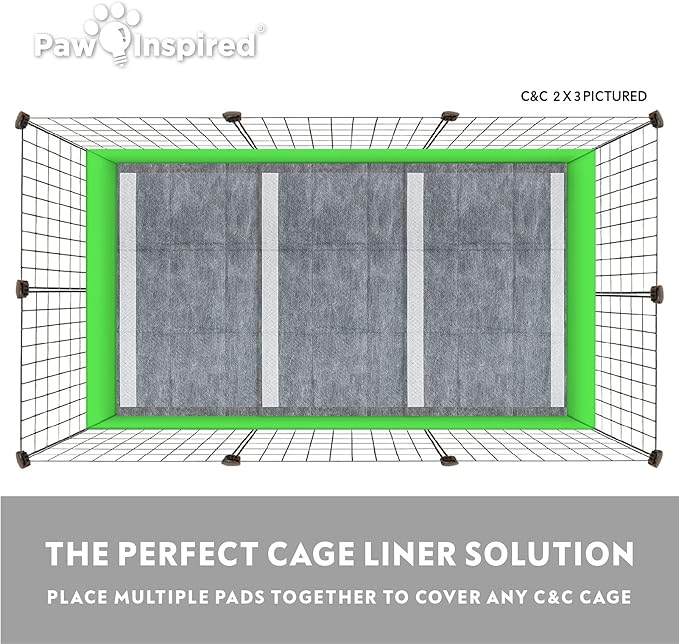 Paw Inspired Disposable Cage Liners, 28x17 Inch (C&C 2x1), 24 Count | Bamboo Charcoal Odor Controlling, Super Absorbent Pads For Guinea Pigs, Ferrets, Rabbits, Hamsters, Small Animals