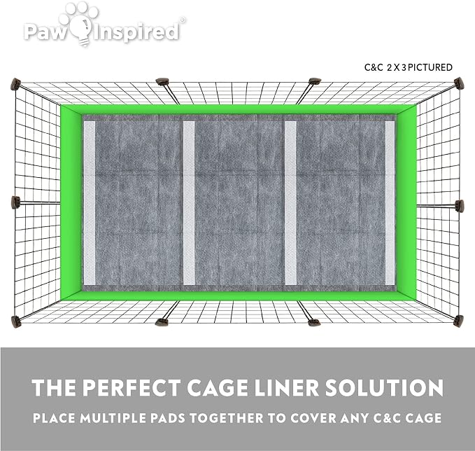 Paw Inspired Disposable Cage Liners, 28x17 Inch (C&C 2x1), 8 Count | Bamboo Charcoal Odor Controlling, Super Absorbent Pads For Guinea Pigs, Ferrets, Rabbits, Hamsters, Small Animals