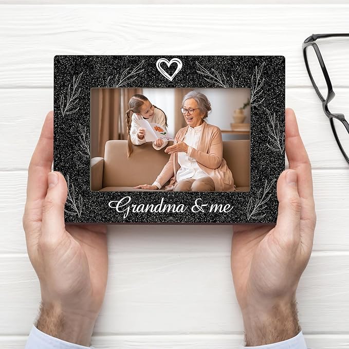 Grandma & Me Keepsake, Black Wood Sentiments,I Love Grandma Picture Frame, Thoughtful Photo Gift for Mom, Family, Perfect for Desk or Tabletop