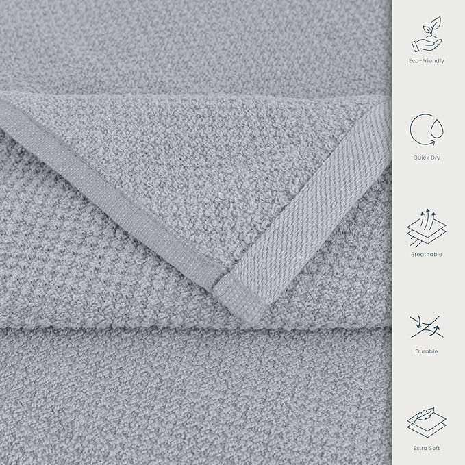 CASA COPENHAGEN Popcorn Textured 4 Pieces Bath Towel Set- Grey Violet, 550 GSM 4 Bath Towel Rough & Tough Use Cotton Towels Gift Set for Bathroom