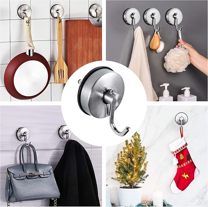 JOMOLA Suction Cup Shower Hook for Inside Shower Towel Hooks with Suction Cup Holder Kitchen Utensil Storage Organizer for Bathroom Towel Hanger Stainless Steel Brushed Finish, 2PCS