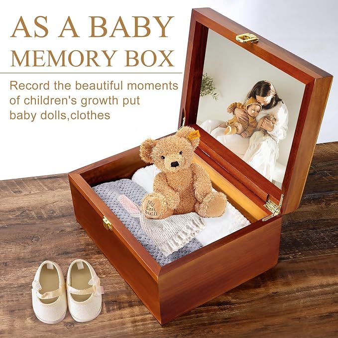 Large Wooden Keepsake Box with Hinged Lid and Photo Frame - Elegant Wedding Memory Box, Ideal for Photos, Letters, Time Capsules, Bride Gift, Love, Decorative Storage，5.5“*8.6”*11.3“