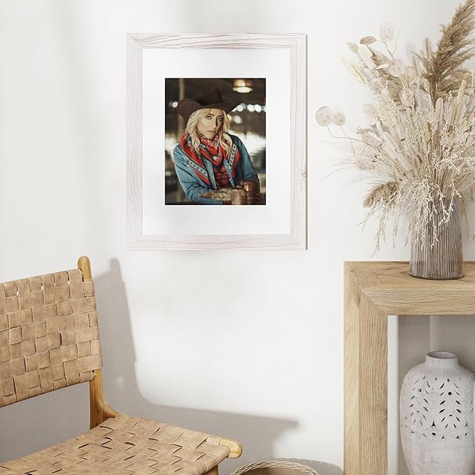 16x20 Picture Frame, Solid Wood Grain Picture Frame-Tempered Glass, Display Poster 11x14 with Mat or 16 x 20 Without Mat, Rustic Picture Frames, 16x20 Picture Frames for Wall, White, 1Pack