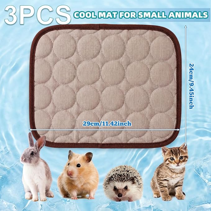 Jetec 3 Pcs Guinea Pig Cooling Mat, Small Animal Beds,Summer,Brown | 10 x 11 in Summer Ice Silk Pad for Rabbit, Hamster, Chinchilla, Rat, Warm Guinea Pig Hideout, Cozy Small Animal Cage Bed