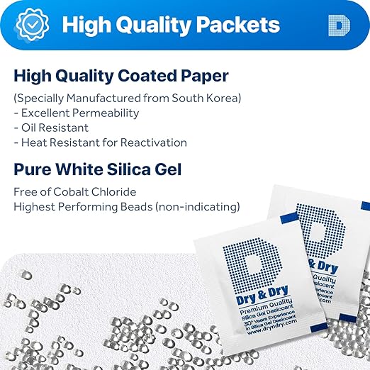 Dry & Dry 3 Gram [200 Packets] Silica Gel Packets Silica Gel Desiccants, Silica Gel Packs - Rechargeable (Food Safe) Silica Gel Packets, Silica Packets