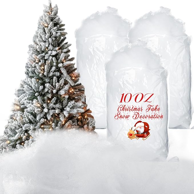 Tatuo 21 oz Fake Snow 7 Oz/ 200 g Per Bag Artificial Fake Cotton Christmas White Cloud Faux Fluffy Snow Indoor Soft for Winter Christmas Tree Mantle Village Nativity Scene