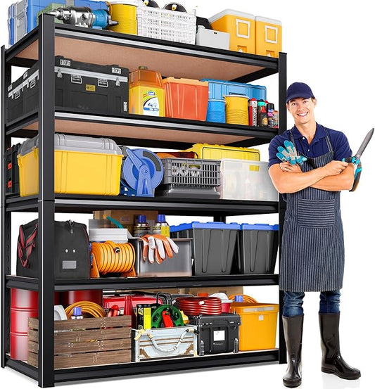 77.9"Hx46"Wx20"D Garage Shelving 5 Tier Storage Shelves,Adjustable Heavy Duty Metal Shelving Unit and Storage Large Rack,Utility Steel Shelf For Warehouse Industrial Pantry Basement Organizers