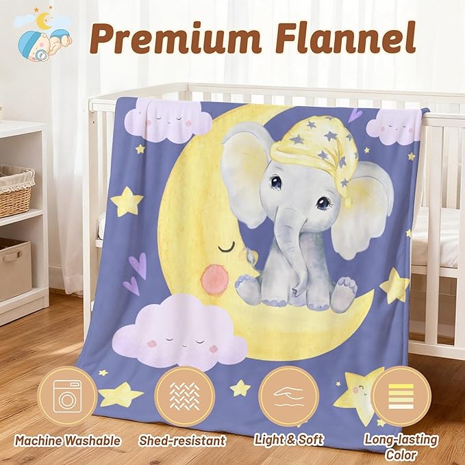 Personalized Baby Blanket with Name, Customized Soft Animals Flannel Blankets for Newborn Boys Girls and Toddlers, for New Mom, Infant Birthday Gift, Elephant-1