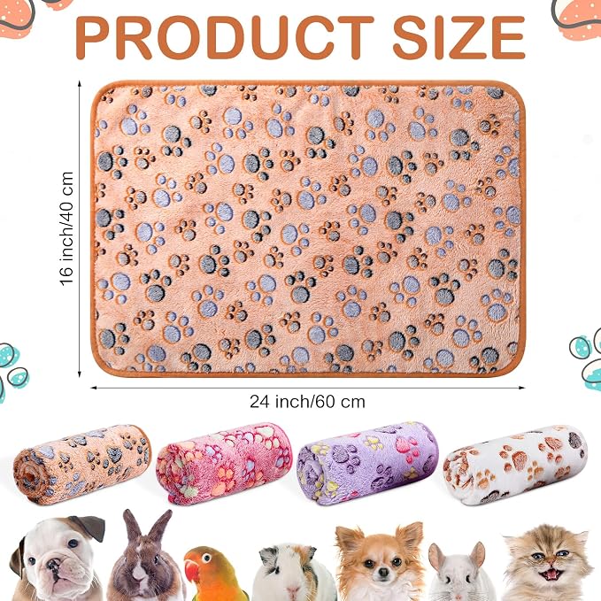 Reginary 4 Pcs Guinea Pig Fleece Blankets, Paw Print, 24 x 16 Inch | Waterproof Washable Cage Liners, Absorbent Double Layer Bedding for Guinea Pigs, Reusable Pads for Hamsters Rabbits