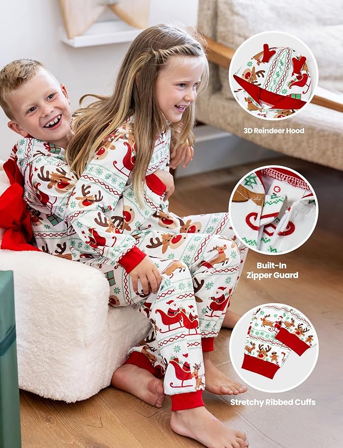 PATPAT Matching Family Christmas Onesie Pajamas – Holiday Hooded Jumpsuit Sleepwear PJs Couples Xmas Loungewear with Socks