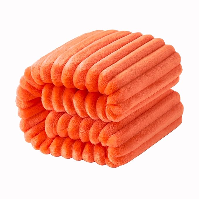 NTBAY Plush Flannel Twin Bed Blanket, 60x80 Inches Soft and Warm Lightweight Bed Blanket with Striped Texture for Couch, Sofa, All Seasons, Orange