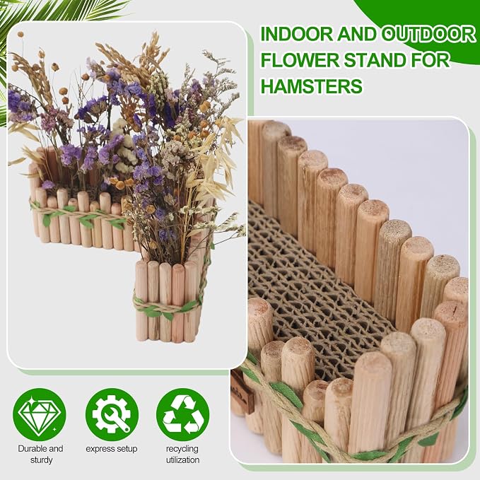Hamster Cage Sprays Flower Foraging Holder - Natural Wood Feeding Stand, Small Pet Habitat Accessories for Hamsters Mouse Guinea Pig Dwarf Gerbils Syrian Mice (Leaf - L Shape)