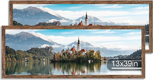 13x39 Puzzle Frame 2 Packs, Real Glass and Rustic Brown Wood Frame, Display Panoramic 13 x 39 Picture Frames - Horizontal or Vertical Wall Mounting