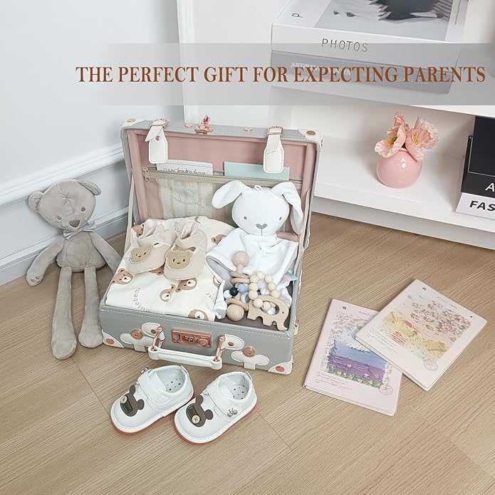 Unitravel Baby Keepsake Case, Handmade Memory Storage Box, Newborn Keepsake Box, Vintage Suitcase for Baby Shower, Baptism, Naming Ceremony or Birthday