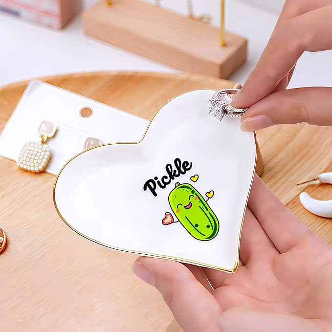 Pickle Ring Holder Dish Tray, Gifts For Women Teens Girls, Pickle Lovers Themed Stuff Accessories Things Decor Merch, Home Room Ring Earrings Necklace Organizer Holder!