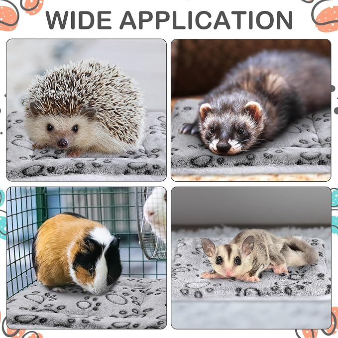 Haull 4 Pcs Waterproof Guinea Pig Bedding Soft Dog Cat Bed Crate Mat Small Animal Plush Cage Liners Rabbit Bunny Kennel Pad Reversible Cozy Pee Thickened Hamster Pad(Gray Paw,13 x 10 Inch)