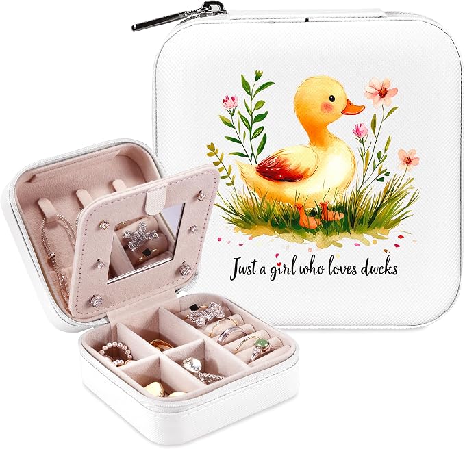 Duck Jewelry Box, Gifts For Women Teens Girls, Yellow Duck Lovers Themed Stuff Items Accessories Things Merchandise Decor Merch, Travel Ring Earrings Necklace Organizer Holder!