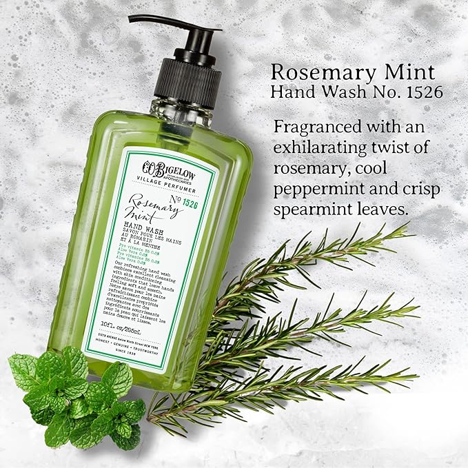 C.O. Bigelow Hand Wash, Rosemary Mint Soap, No. 1526 - Village Perfumer Moisturizing Hand Wash for Bathroom & Kitchen with Aloe Vera, 10 fl oz, Pack of 2