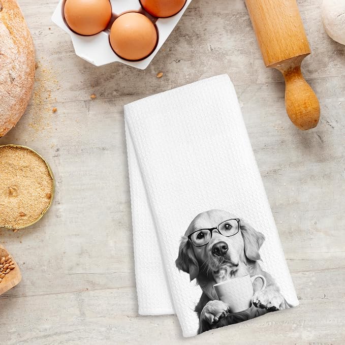 Funny Golden Retriever Coffee Kitchen Towels, Golden Retriever Gifts for Women, Dog Lover Gifts Decorative Dish Hand Tea Towels for Kitchen Coffee Bar Decor, 16x24 Inch