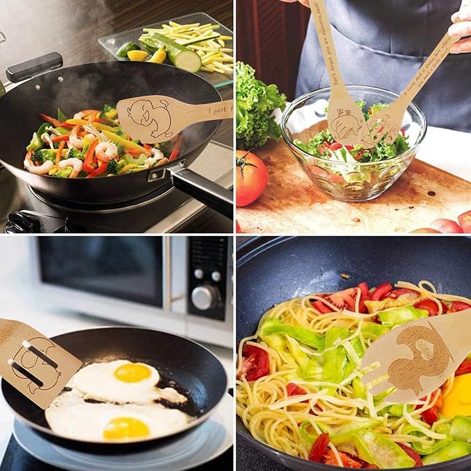 5PCS Duck Wooden Cooking Spoons Set Bamboo Cooking Spoons | Duck Kitchen Decor Housewarming Wedding Anniversary Thanksgiving Christmas for Mom Women Animal Lovers