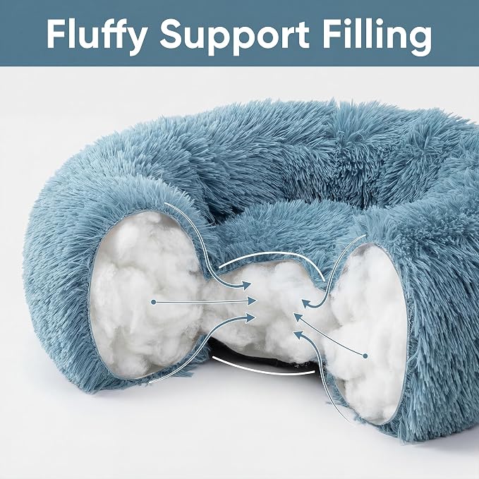 Calming Donut Small Dog Bed for Chihuahua Yorkie Maltese Shih Tzu | 19 Inch Washable Puppy Bed,Ultra Soft Faux Fur Round Dog Bed,Blue