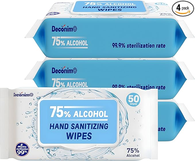 Advanced Large 75% Alcohol Hand Sanitizing Wipes, 4 Packs of 50 (200 Wipes) - (Each Wipe Size 6" x 8")