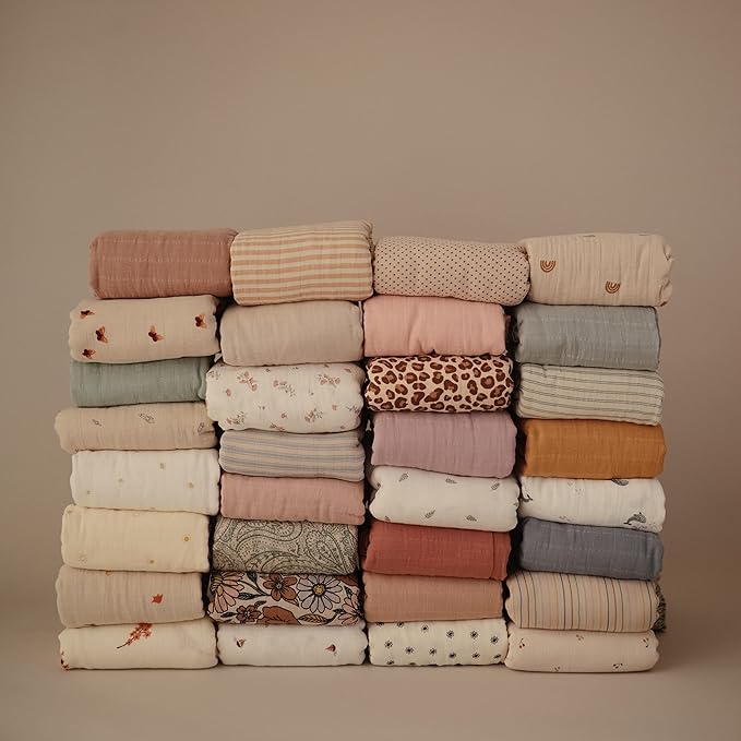 mushie Muslin Baby Swaddle Blanket | 100% Organic Cotton (Cherries)