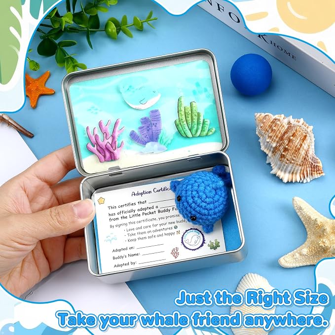 Little Pocket Whale, Mini Ocean in a Tin Box, Cute Travel Buddy | Cute mini whale in a pocket tin, a calming desk gift and collectible for coworkers, friends and ocean lovers