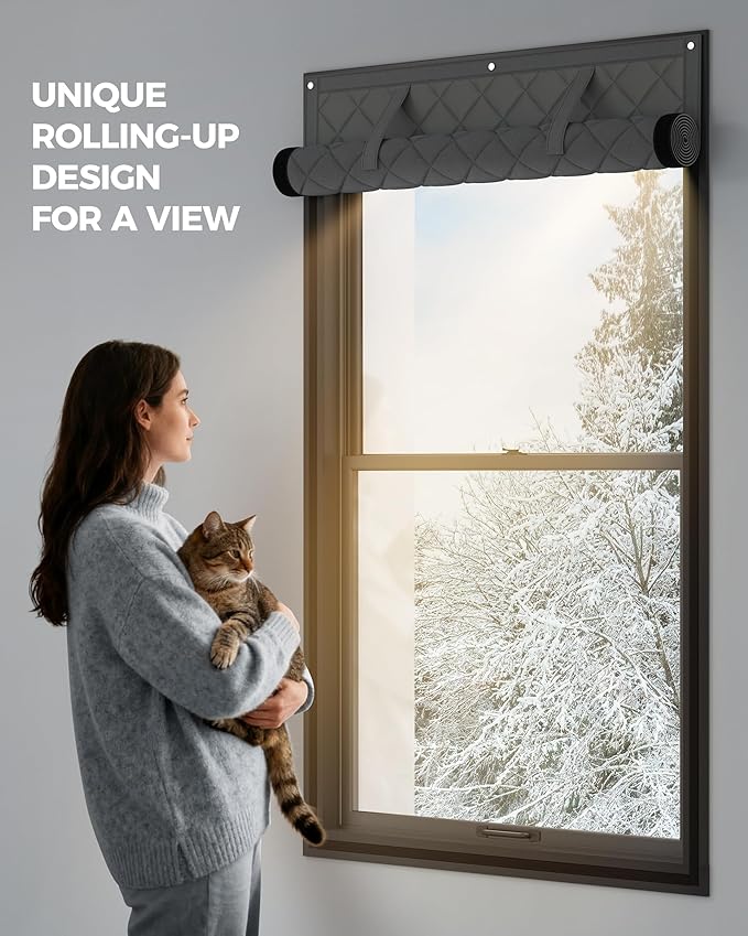 2 Pack Window Insulation for Winter, Curtain Size 38 x 62 Inch, Thermal Insulated Window Cover with Oxford Cloth Thicken Cotton Filled, Fits up to 3 x 5 Ft Windows , Grey