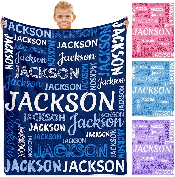 Custom Initial Baby Name Blanket - Personalized Throw Blanket for Babies Kids Adults