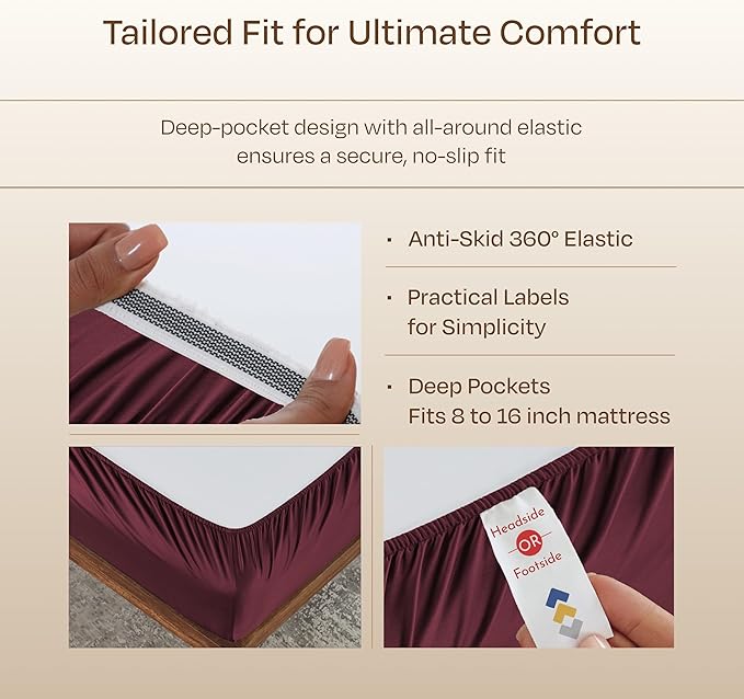 California Design Den Natural 100% Cotton Sheets King Size Deep Pocket Set - Luxury Hotel 800 Thread Count Sateen, King Size Sheets Set, Snug Fit and Durable Bedding - Red Wine