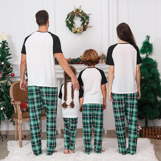 Christmas Pajamas for Family Matching Holiday PJ's Jammies Sets with Short Sleeve Tee and Pants Sleepwear Loungewear