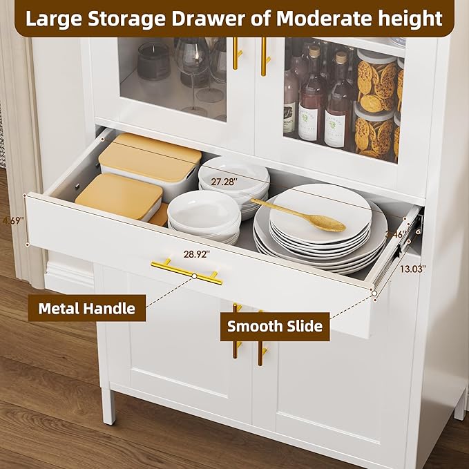 73''H Metal Farmhouse Arched Pantry Cabinet,White Tall Arched Cabinet for Kitchen Dinning Room, Assembly Required