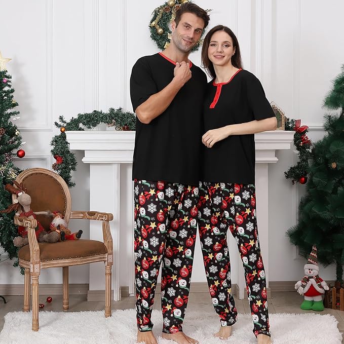 Christmas Pajamas for Family Matching Holiday PJ's Jammies Sets with Short Sleeve Tee and Pants Sleepwear Loungewear
