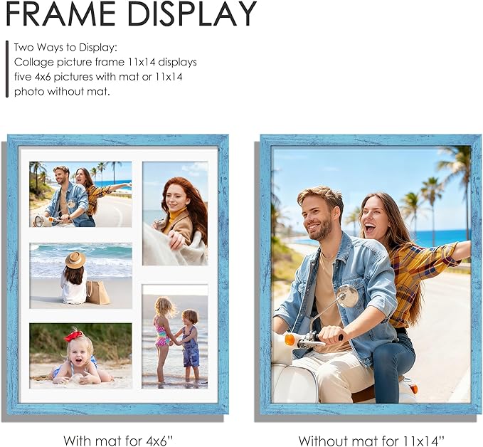 11x14 Collage Picture Frame 4x6 Collage Picture Frame Displays Five 4x6 inch Photos or 11x14 (Without Mat) Wall Decor Wall Hanging or Tabletop Blue