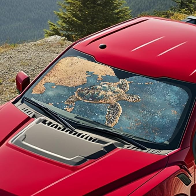 Map Turtle Windshield Sun Shade for Heat Protection Fashion Front Windshield Sun Visor Protector All Seasons Keep Your Vehicle Cool