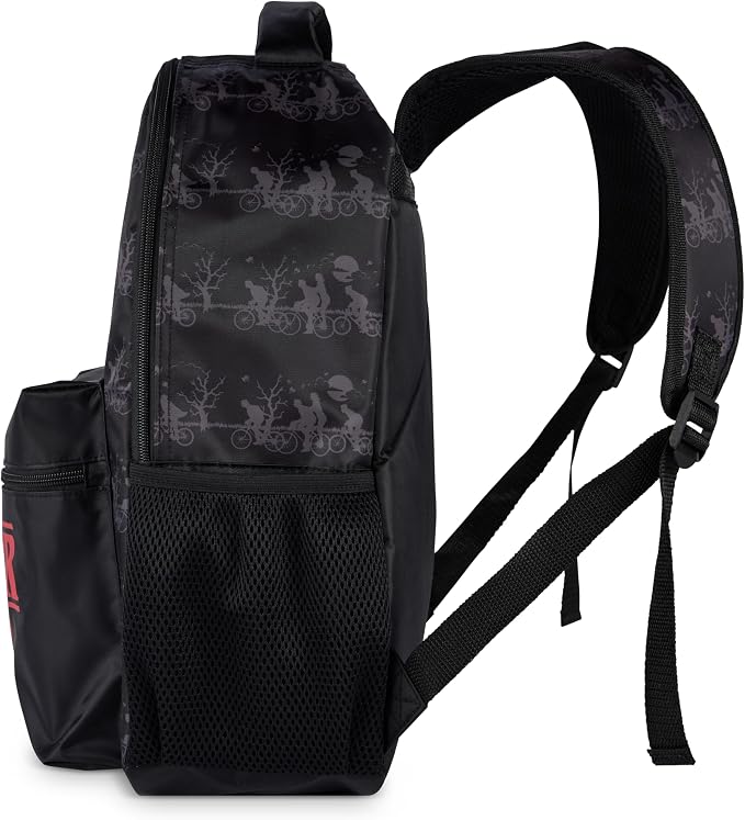 AI ACCESSORY INNOVATIONS Stranger Things Backpack with Character Graphic Pattern, Black, 16x12x5 Inches, Polyester, 3 Pockets, Water Repellent, Adjustable Straps, Padded Back