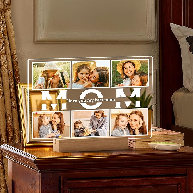 Personalized Birthday Gifts for Mom from Daughter Son, Custom Collage Picture Frames with Photos, Customized Photo Frame with Night Light, Personalized Christmas Gifts for Mom Kids Baby Family
