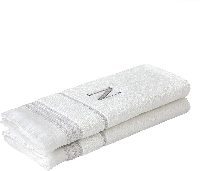 SKL Home Casual Monogram Hand Towel (2-Pack), N, 16x26, White