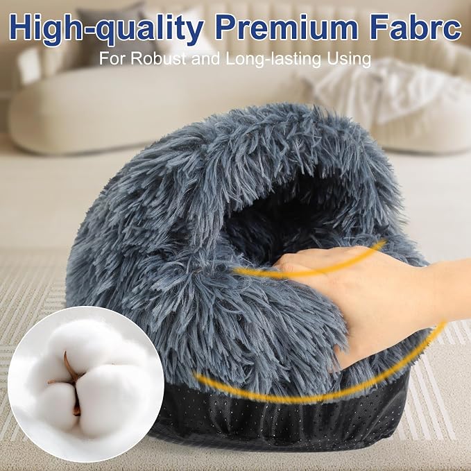 Guinea Pig Hideout, Doughnut Guinea Pig Bed, Rabbit Bunny Hideout(Black) | Washable Hamster Rabbit Bunny Bed with Hooded Cover, Calming Round Cave Beds for Small Animal Bunny Rabbit Hideout