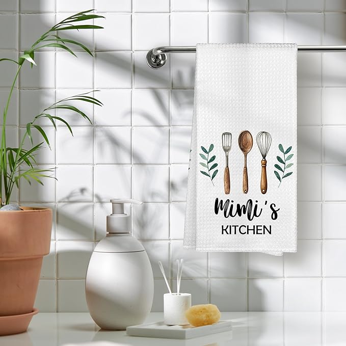 Mimi's Kitchen Towels, Mimi Grandma Christmas Birthday Gifts Hand Towels for Mimi Grandma from Grandkids, Rustic Farmhouse Decorative Tea Dish Towels for Room Mother's Day Decor 16x24 in