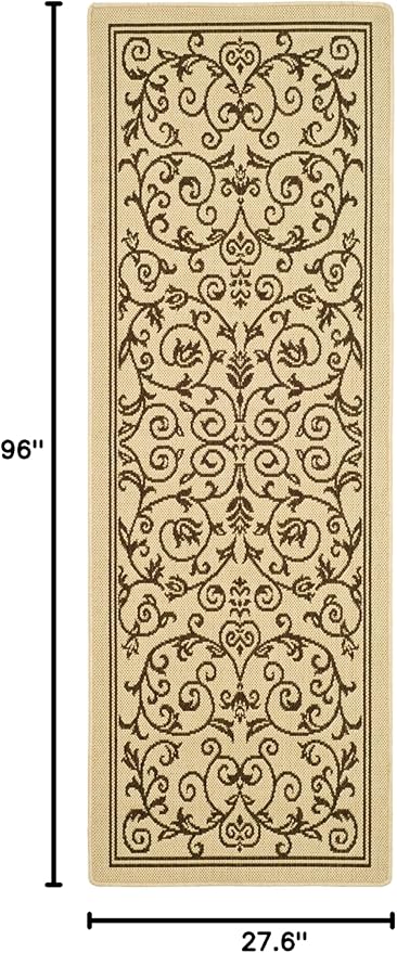 SAFAVIEH Washable Rug Outdoor Courtyard Collection - 2'3" x 8' Runner, Natural & Brown, Non-Shedding & Easy Cleaning, Ideal for Patio, Entryway, Mudroom, Hallway, Kitchen (CY2098-3001)