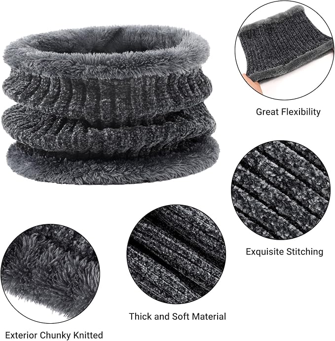 Winter Beanie Hat Circle Scarf Gloves Set for Men Women, Thick Warm Chenille Skull Cap Touchscreen Gloves Neck Warmer