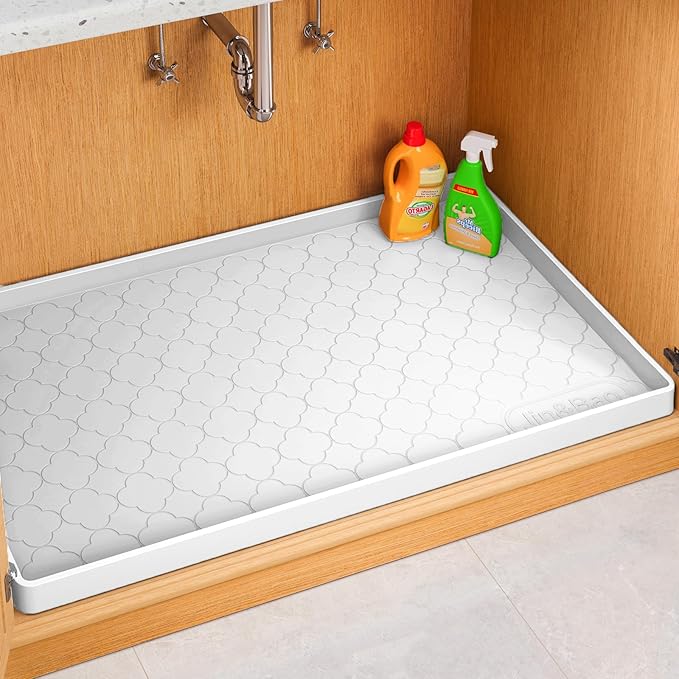 Jin&Bao Waterproof Under Sink Mat 31" x 22", Thick Silicone Mat Cabinet Protector for Kitchen and Bathroom, Shelf Liner, Home Organizer and Storage, Multipurpose Tray for Gadgets and Essentials