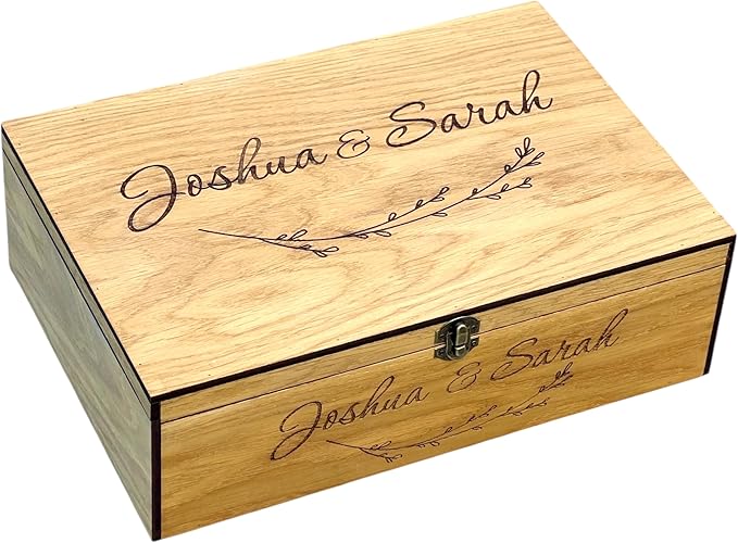 Personalized Memory Wooden Keepsake Decorative Letter Box with lock hinged lid – Custom Wedding Engagement Couple gift for Him, Her, Boyfriend, Girlfriend, Friend, Time capsule box