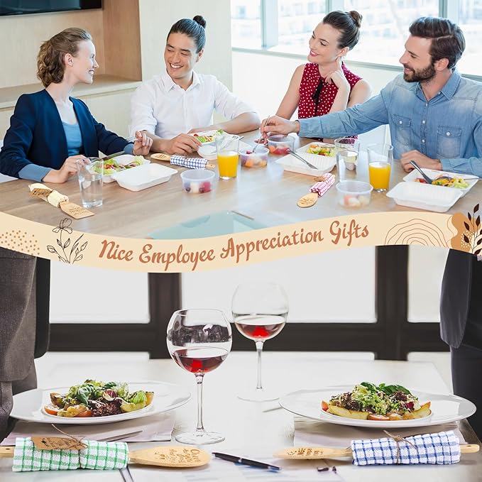 Honeydak 12 Set Employee Appreciation Gifts Set Thank You Employee Kitchen Utensils Bamboo Spoon Flat Spatula Kitchen Towel Tag Thank You Gift for Coworker Staff Teacher Nurse Colleague