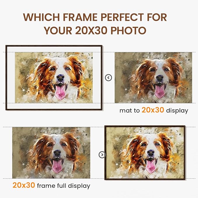 20x30 Picture Frame Natural Oak Wood From California-USA Walnut Color Finished Handcrafted 20 x 30 Poster Frame Matted to 16x24 Photo with Real Tempered Glass,for Photo,Certificate,Degree,Graduation